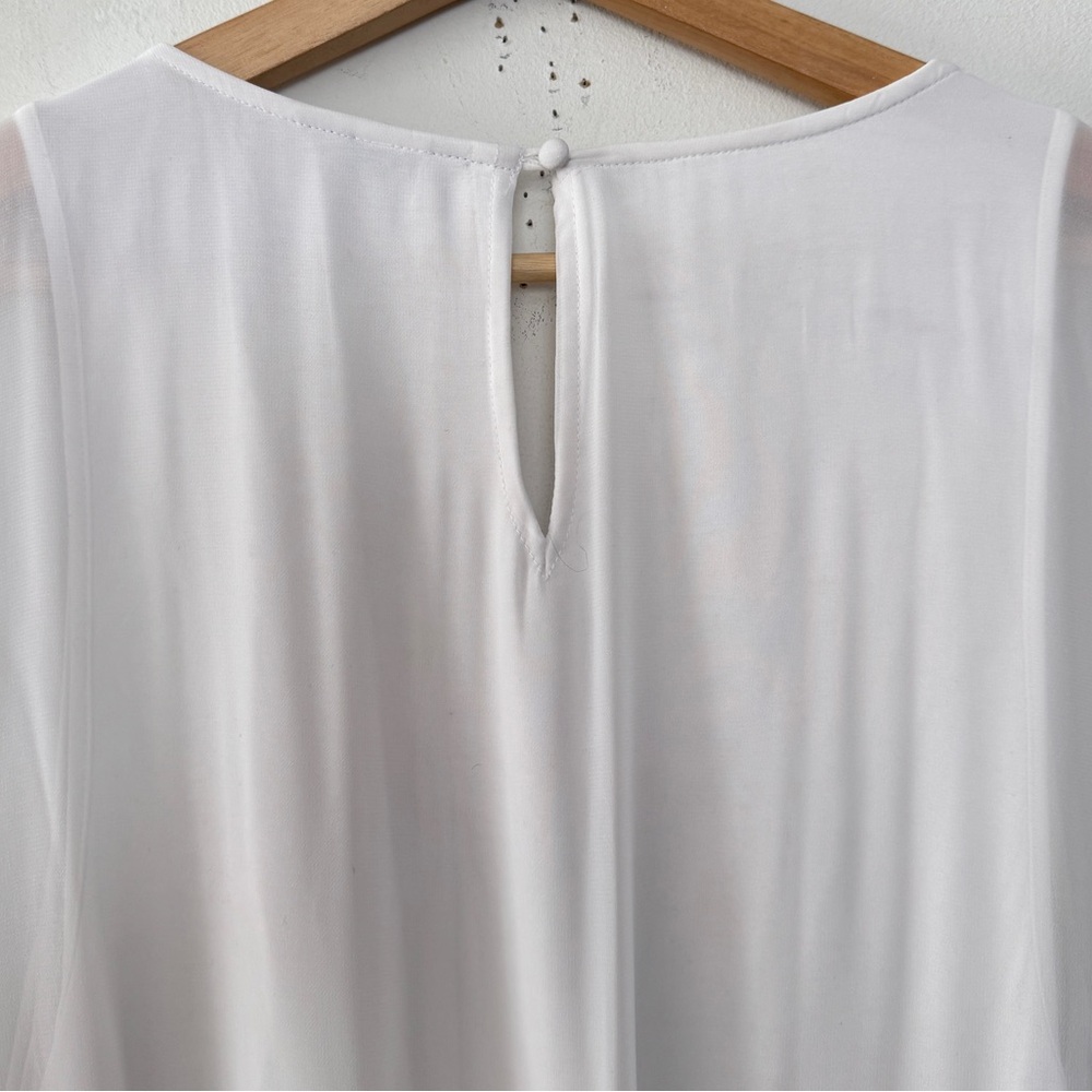 GUESS Y2K White Sleeveless Beaded Trim Blouson Mini Dress Cinched Elastic Waist - Picture 4 of 13
